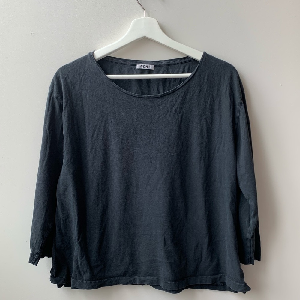 ACNE Studios black cropped quarter sleeve shirt